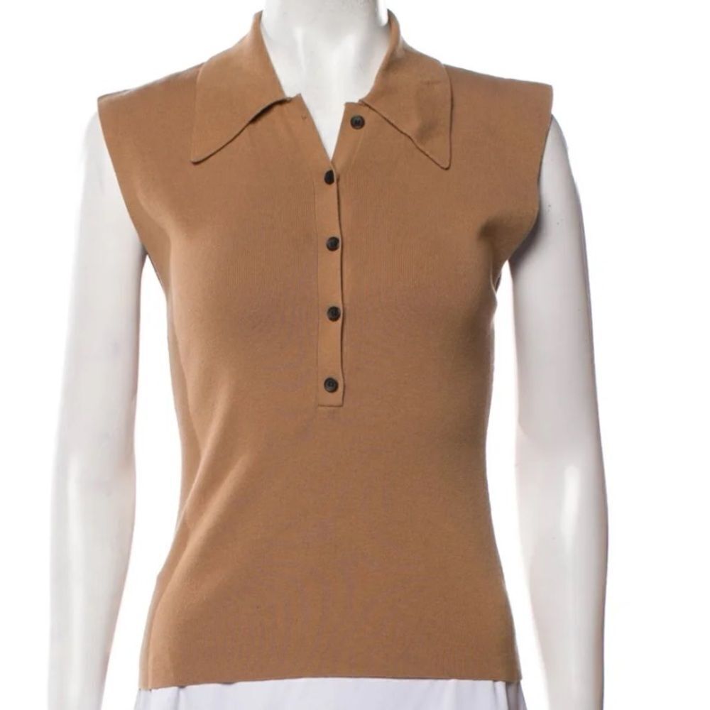 A.L.C Taylor Knit Cap-Sleeve Polo Shirt Brown Size XL New With Tags MSRP $250